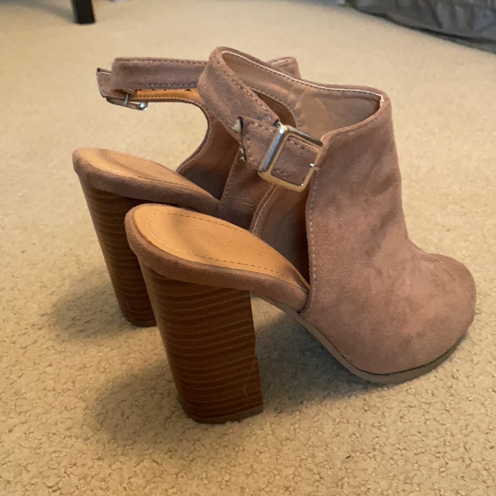 Peep Toe Suede Booties Heel